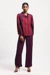 Buy_ABRAHAM AND THAKORE_Purple Chanderi Applique Collared Strips Shirt _at_Aza_Fashions