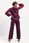 ABRAHAM AND THAKORE_Purple Chanderi Applique Collared Strips Shirt _at_Aza_Fashions