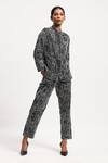 ABRAHAM AND THAKORE_Black Chanderi Embroidery Collared Tribal Shirt _at_Aza_Fashions