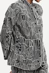 Buy_ABRAHAM AND THAKORE_Black Chanderi Embroidery Collared Tribal Shirt 