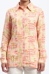 Shop_ABRAHAM AND THAKORE_Multi Color Linen Collared Handpainted Checks Blend Shirt _Online_at_Aza_Fashions