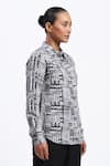 ABRAHAM AND THAKORE_Gray Linen Collared Handpainted Checks Shirt _Online_at_Aza_Fashions