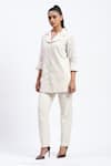 ABRAHAM AND THAKORE_White Chanderi Cut Work Collared Bird Shirt _at_Aza_Fashions