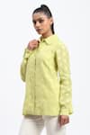 Shop_ABRAHAM AND THAKORE_Green Chanderi Cut Work Collared Bird Shirt _Online_at_Aza_Fashions