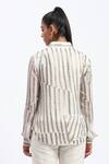 Shop_ABRAHAM AND THAKORE_White Georgette Sequins Collared Broken Stripes Shirt _at_Aza_Fashions