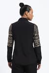 Shop_ABRAHAM AND THAKORE_Black Crepe Zari Collared Tribal Embroidery Shirt _at_Aza_Fashions