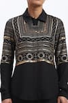 ABRAHAM AND THAKORE_Black Crepe Zari Collared Tribal Embroidery Shirt _Online_at_Aza_Fashions