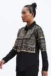 Shop_ABRAHAM AND THAKORE_Black Crepe Zari Collared Tribal Embroidery Shirt _Online_at_Aza_Fashions