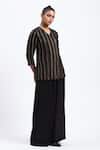 ABRAHAM AND THAKORE_Gold Georgette Foil Printing V-neck Cutwork Tunic _Online_at_Aza_Fashions