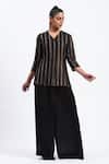 Shop_ABRAHAM AND THAKORE_Gold Georgette Foil Printing V-neck Cutwork Tunic _Online_at_Aza_Fashions