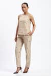 Buy_ABRAHAM AND THAKORE_Gold Chanderi Embroidery Round Neck Maheshwar Top _Online_at_Aza_Fashions