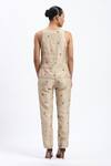 Shop_ABRAHAM AND THAKORE_Gold Chanderi Embroidery Round Neck Maheshwar Top _at_Aza_Fashions