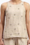 ABRAHAM AND THAKORE_Gold Chanderi Embroidery Round Neck Maheshwar Top _at_Aza_Fashions