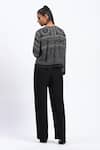 Shop_ABRAHAM AND THAKORE_Black Linen V-neck Tribal Print Top _at_Aza_Fashions