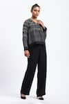 ABRAHAM AND THAKORE_Black Linen V-neck Tribal Print Top _Online_at_Aza_Fashions