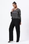 Shop_ABRAHAM AND THAKORE_Black Linen V-neck Tribal Print Top _Online_at_Aza_Fashions