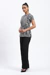 ABRAHAM AND THAKORE_Black Georgette Round Neck Broken Stripes Top _Online_at_Aza_Fashions