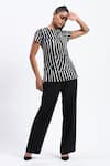 Buy_ABRAHAM AND THAKORE_Black Georgette Round Neck Broken Stripes Top _Online_at_Aza_Fashions