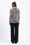 Shop_ABRAHAM AND THAKORE_Black Georgette Round Neck Broken Stripes Top _at_Aza_Fashions