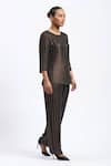 ABRAHAM AND THAKORE_Gold Georgette Embroidery Round Neck Foil Beaded Top _Online_at_Aza_Fashions