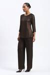 Buy_ABRAHAM AND THAKORE_Gold Georgette Embroidery Round Neck Foil Beaded Top _Online_at_Aza_Fashions
