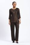 Shop_ABRAHAM AND THAKORE_Gold Georgette Embroidery Round Neck Foil Beaded Top _Online_at_Aza_Fashions