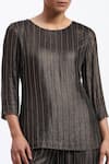 ABRAHAM AND THAKORE_Gold Georgette Embroidery Round Neck Foil Beaded Top _at_Aza_Fashions