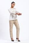 ABRAHAM AND THAKORE_White Crepe Zari Round Neck Tribal Embroidery Top _Online_at_Aza_Fashions
