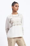 Shop_ABRAHAM AND THAKORE_White Crepe Zari Round Neck Tribal Embroidery Top _Online_at_Aza_Fashions
