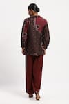 Shop_ABRAHAM AND THAKORE_Burgundy Chanderi Sequins Collared Bark Cloth Ikat Shirt _at_Aza_Fashions