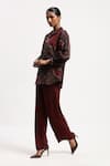 Buy_ABRAHAM AND THAKORE_Burgundy Chanderi Sequins Collared Bark Cloth Ikat Shirt _Online_at_Aza_Fashions