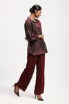 Shop_ABRAHAM AND THAKORE_Burgundy Chanderi Sequins Collared Bark Cloth Ikat Shirt _Online_at_Aza_Fashions