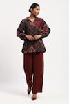 Buy_ABRAHAM AND THAKORE_Burgundy Chanderi Sequins Collared Bark Cloth Ikat Shirt _at_Aza_Fashions