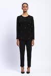 ABRAHAM AND THAKORE_Black Viscose Stones Round Neck Embellished Top _Online_at_Aza_Fashions