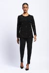 Shop_ABRAHAM AND THAKORE_Black Viscose Stones Round Neck Embellished Top _Online_at_Aza_Fashions