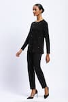 ABRAHAM AND THAKORE_Black Viscose Stones Round Neck Embellished Top _at_Aza_Fashions