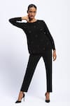 Buy_ABRAHAM AND THAKORE_Black Viscose Stones Round Neck Embellished Top _at_Aza_Fashions