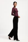ABRAHAM AND THAKORE_Purple Viscose Sequins Round Neck Embellished Dot Print Top _Online_at_Aza_Fashions