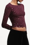 Buy_ABRAHAM AND THAKORE_Purple Viscose Sequins Round Neck Embellished Dot Print Top _Online_at_Aza_Fashions