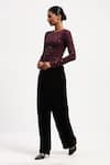 Shop_ABRAHAM AND THAKORE_Purple Viscose Sequins Round Neck Embellished Dot Print Top _Online_at_Aza_Fashions