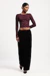 Buy_ABRAHAM AND THAKORE_Purple Viscose Sequins Round Neck Embellished Dot Print Top _at_Aza_Fashions
