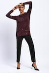 Buy_ABRAHAM AND THAKORE_Purple Viscose Sequins Round Neck Embellished Dot Print Top _at_Aza_Fashions