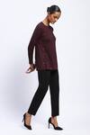 Buy_ABRAHAM AND THAKORE_Purple Viscose Sequins Round Neck Embellished Dot Print Top _Online_at_Aza_Fashions