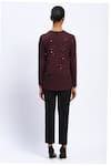Shop_ABRAHAM AND THAKORE_Purple Viscose Sequins Round Neck Embellished Dot Print Top _at_Aza_Fashions