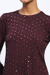 Buy_ABRAHAM AND THAKORE_Purple Viscose Sequins Round Neck Embellished Dot Print Top 
