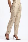 Shop_ABRAHAM AND THAKORE_Gold Chanderi Embroidery Maheshwar Trouser _Online_at_Aza_Fashions