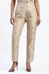Shop_ABRAHAM AND THAKORE_Gold Chanderi Embroidery Maheshwar Trouser _at_Aza_Fashions
