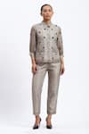 Buy_ABRAHAM AND THAKORE_Multi Color Chanderi Neutral Maheshwar Trouser _at_Aza_Fashions