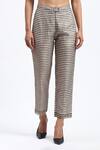 Shop_ABRAHAM AND THAKORE_Multi Color Chanderi Neutral Maheshwar Trouser _at_Aza_Fashions