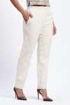 Shop_ABRAHAM AND THAKORE_White Chanderi Cut Work Bird Trouser _Online_at_Aza_Fashions